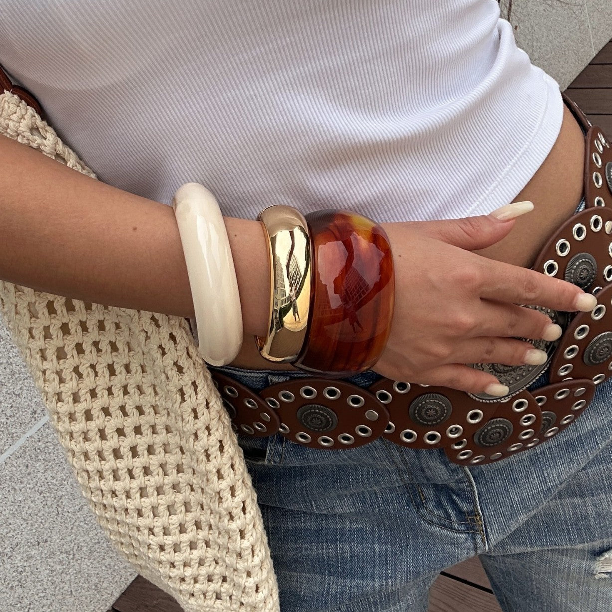 Elegant Gradient Geometric Drip Oil Acrylic Wide Cuff Bracelet