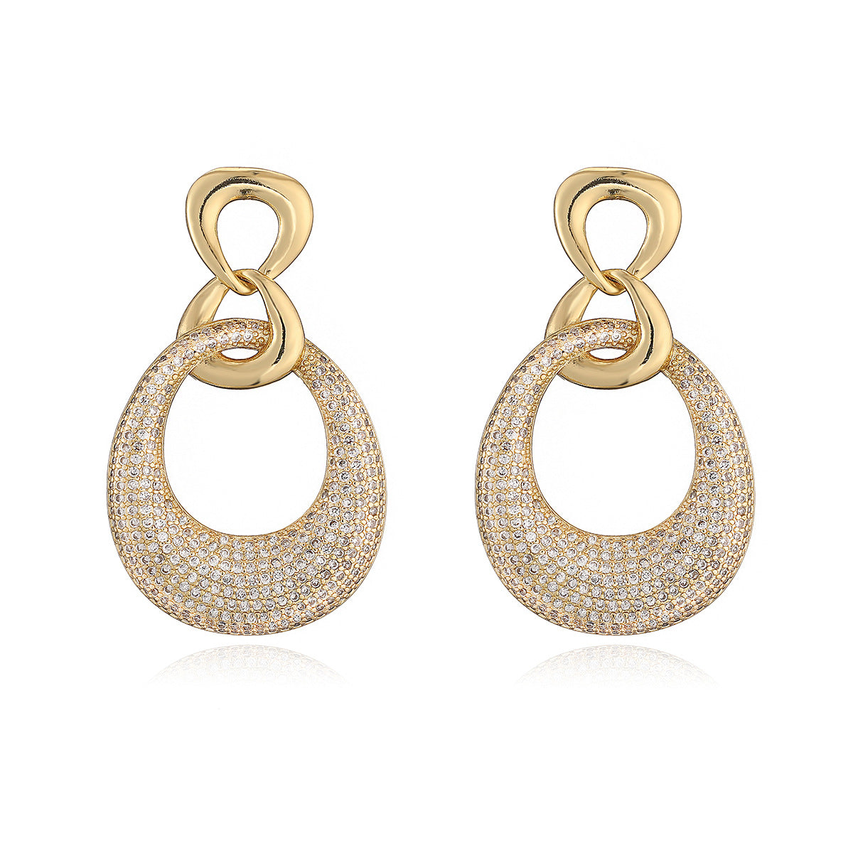 Minimalist Geometric 18K Gold Plated Brass Cubic Zirconia and Pearl Drop Earrings