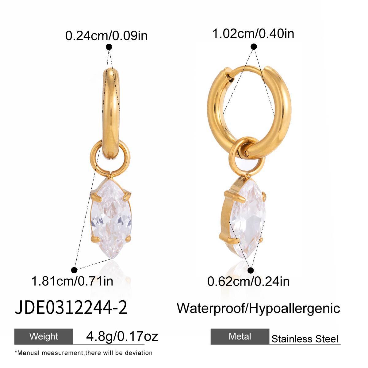 Minimalist Geometric Triangle Stainless Steel Plated Cubic Zirconia Hoop Earrings for Women
