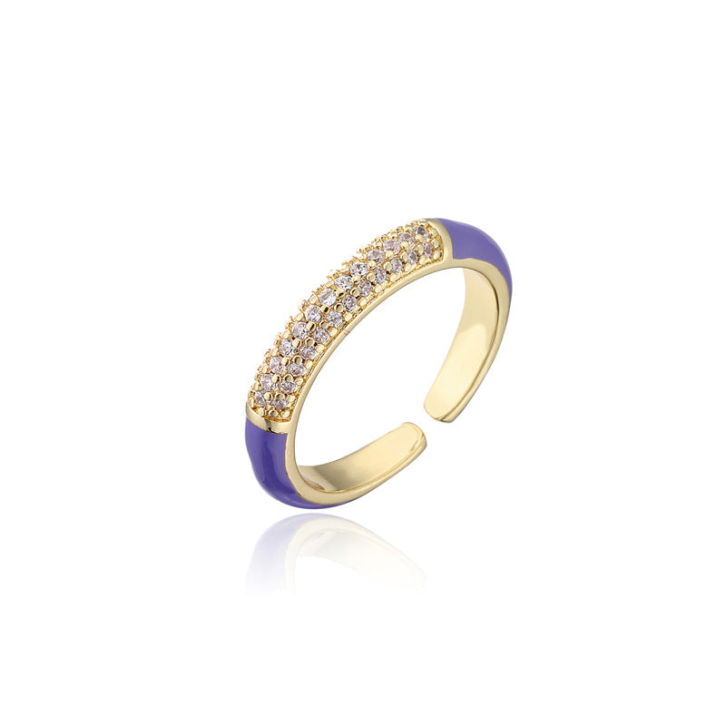 Geometric Micro-pave Cubic Zirconia and Drip Oil Brass Ring for Women