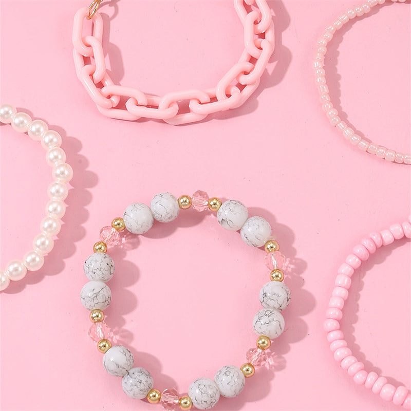 Bracciale per bambini Sweet Style con perline acriliche a forma geometrica, colore rosa, perle artificiali e intarsi in cristallo