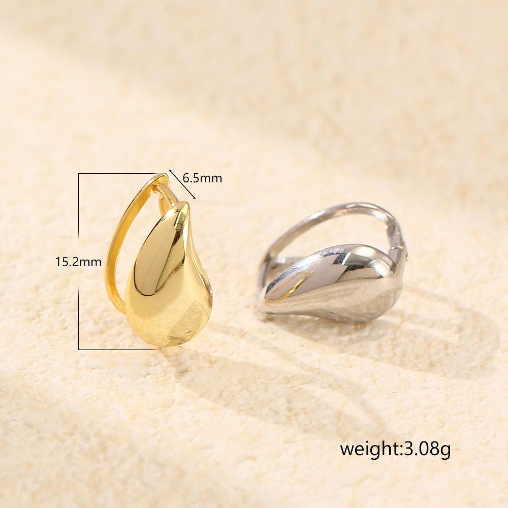 Pendientes de Plata Esterlina S925 Minimalistas con Forma de Gota de Agua y Acabado Pulido para Mujer