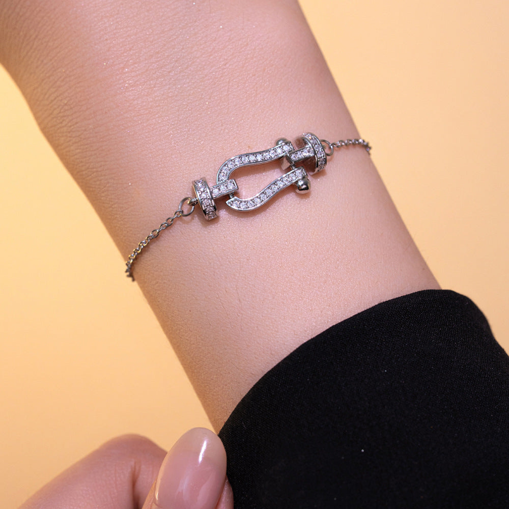 Braccialetto da donna Minimalista Cuore Stella Luna Farfalla con Strass in Acciaio al Titanio con Finitura Placcata