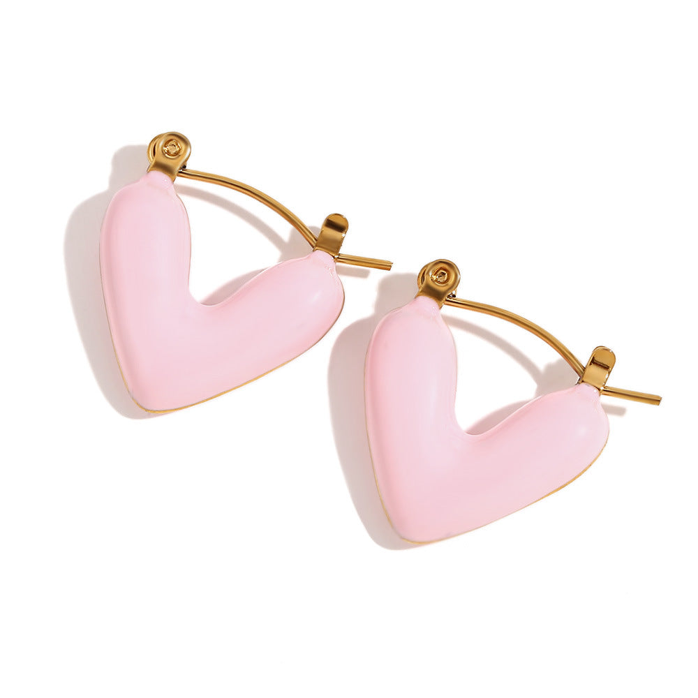 Fashionable Minimalist Hollow Heart-Shaped Stainless Steel Earrings with 18K Gold Plating for Women