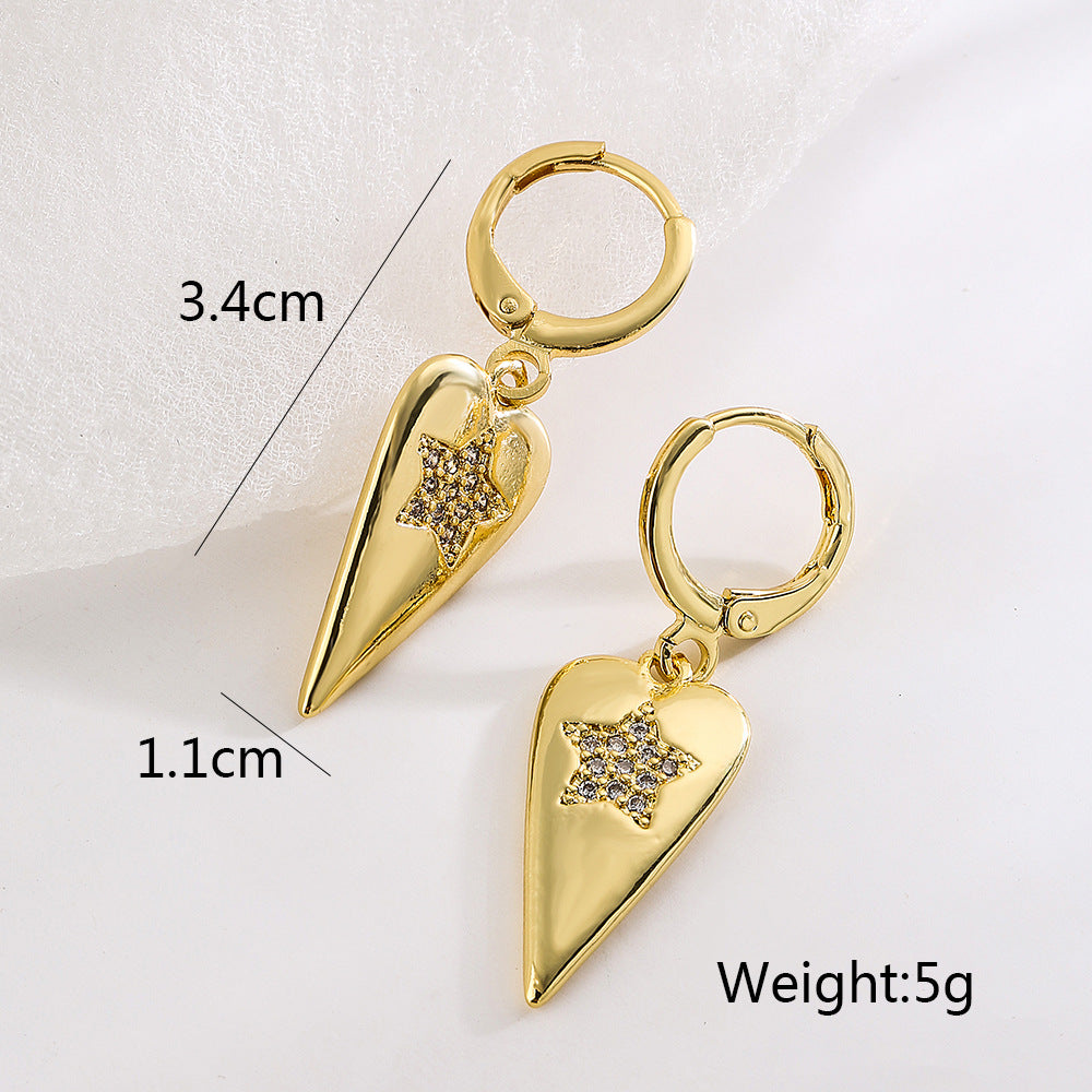 Minimalist Geometric Star Pendant Earrings for Women with Copper Base Plated in 18K Gold and Zircon Accents
