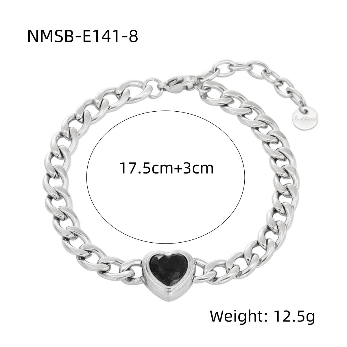 Fashionable Heart-Shaped Cubic Zirconia Titanium Steel Bracelet for Women with 18K Gold Vacuum Plating and Geometric Design