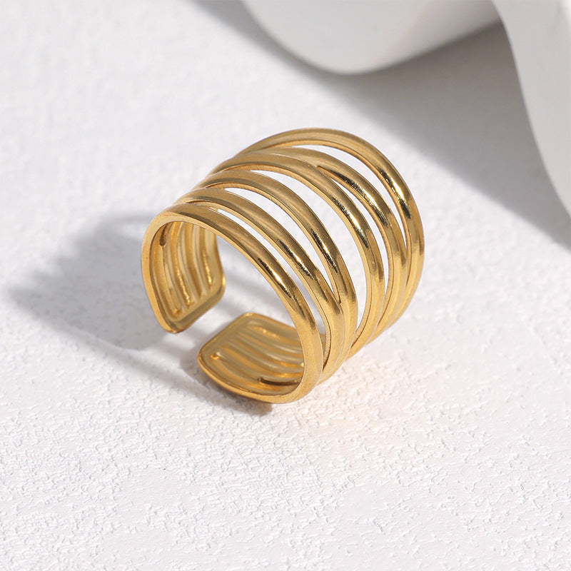 Minimalist Geometric Hollow Line Open Ring 18K Gold Plated Stainless Steel for Women