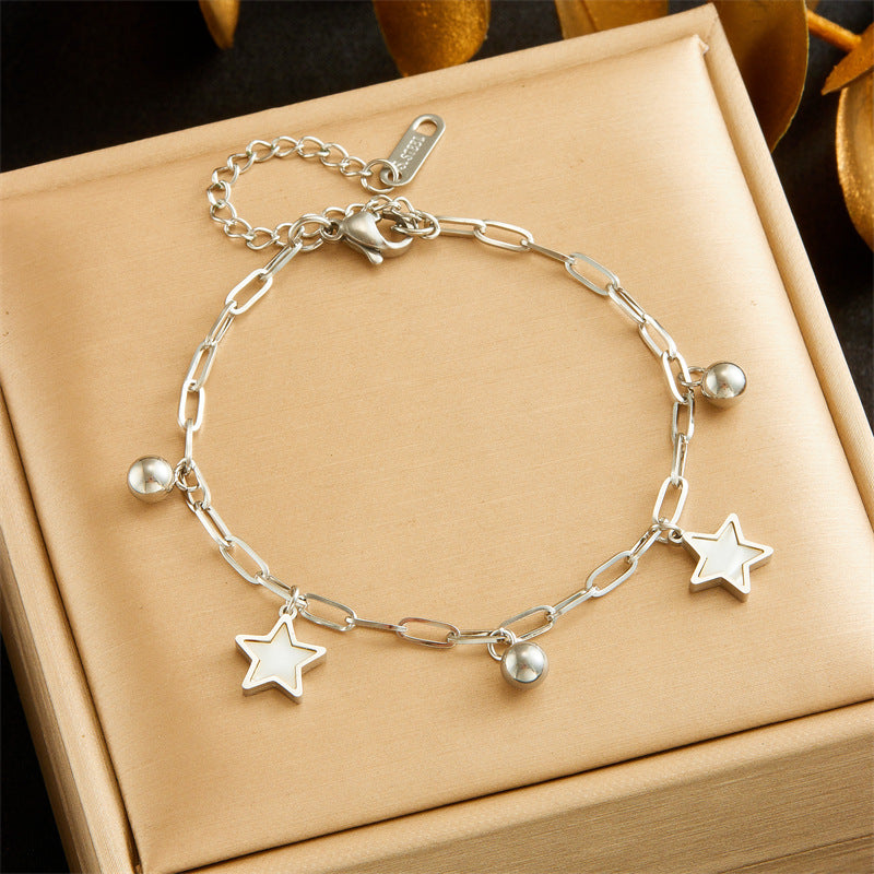 Vintage Elegant Round Star Stainless Steel Plated Rhinestone Bracelet with Lightning and Blue Eye Charms