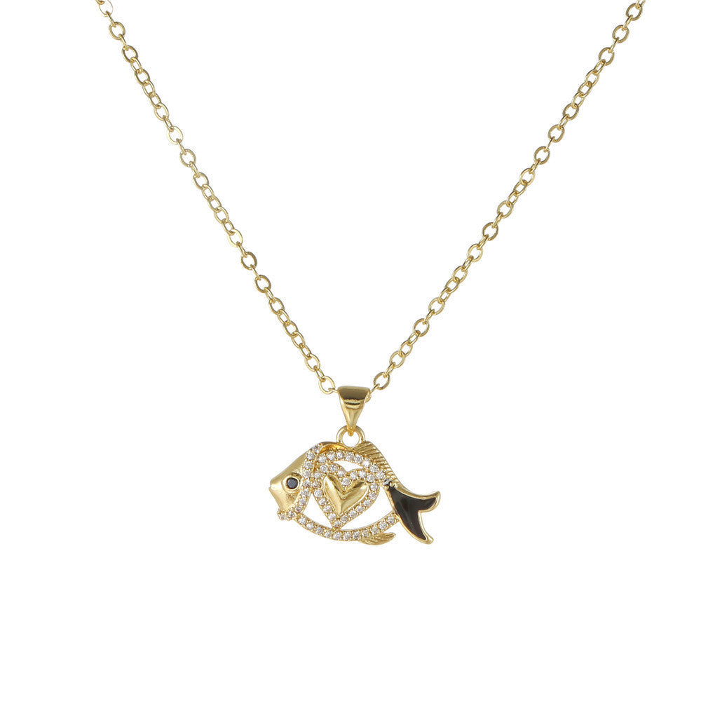 Elegant Heart Brass Cubic Zirconia Pendant Necklace Cable Chain Unisex