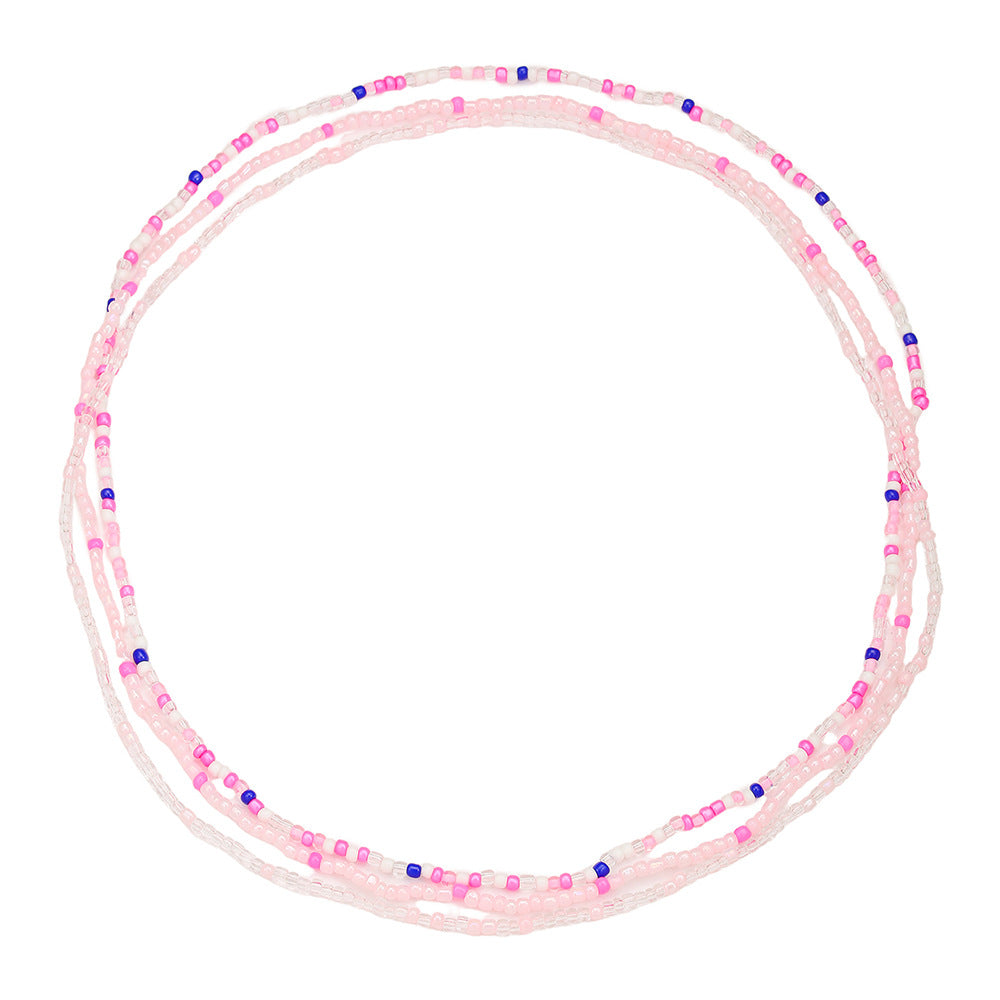 Bohemian Ethnic Geometric Seed Beads Waist Chain with White Crystal Inlay Double Layer Elastic