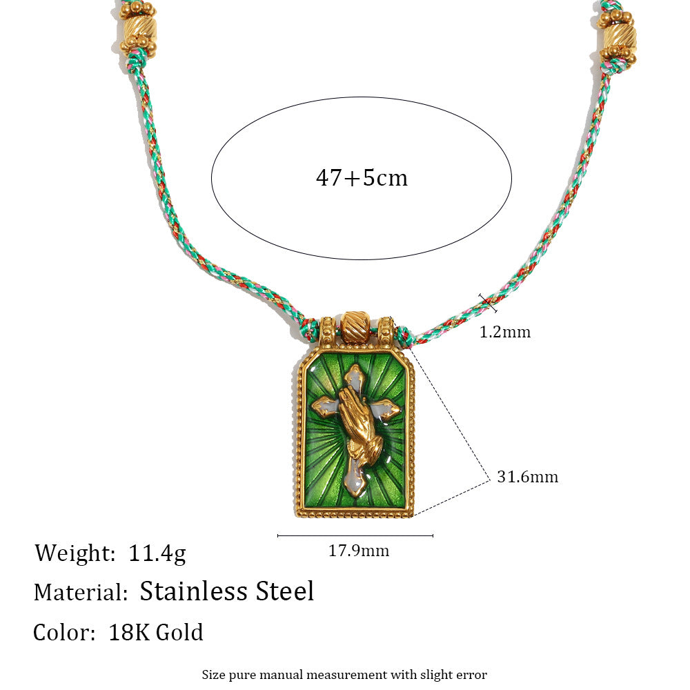 Minimalist Geometric Stainless Steel Cross Pendant Necklace with 18K Gold Plating and Enamel Finish for Women