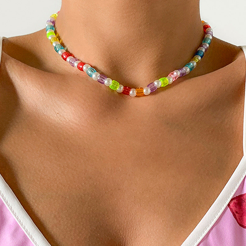 Bohemian Vintage Geometric Resin Acrylic Beaded Necklace for Women