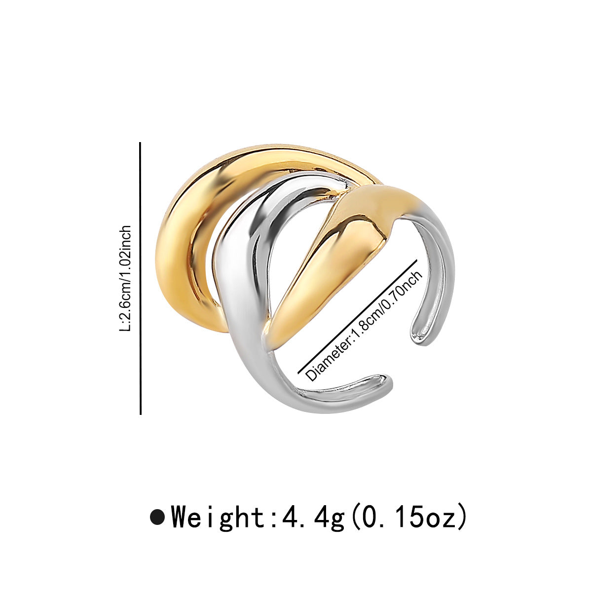 Vintage Geometric Stainless Steel Ring with Dual-Tone Plated Finish for Women