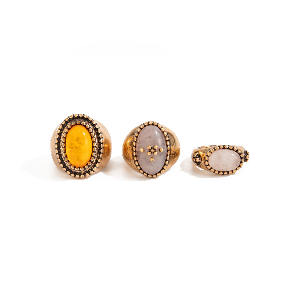 Vintage French Court Style Oval Geometric Gemstone Plated Zinc Alloy Ring for Women