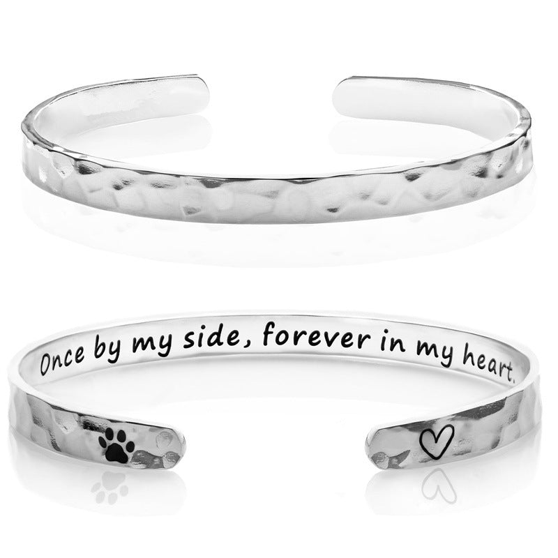 Minimalist Stainless Steel Engraved Open Moon Surface Textured Hammered Bracelet