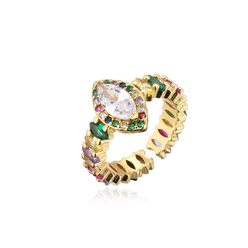 Geometric Micro-Inlay Crystal Cubic Zirconia Brass Gold Plated Ring for Women