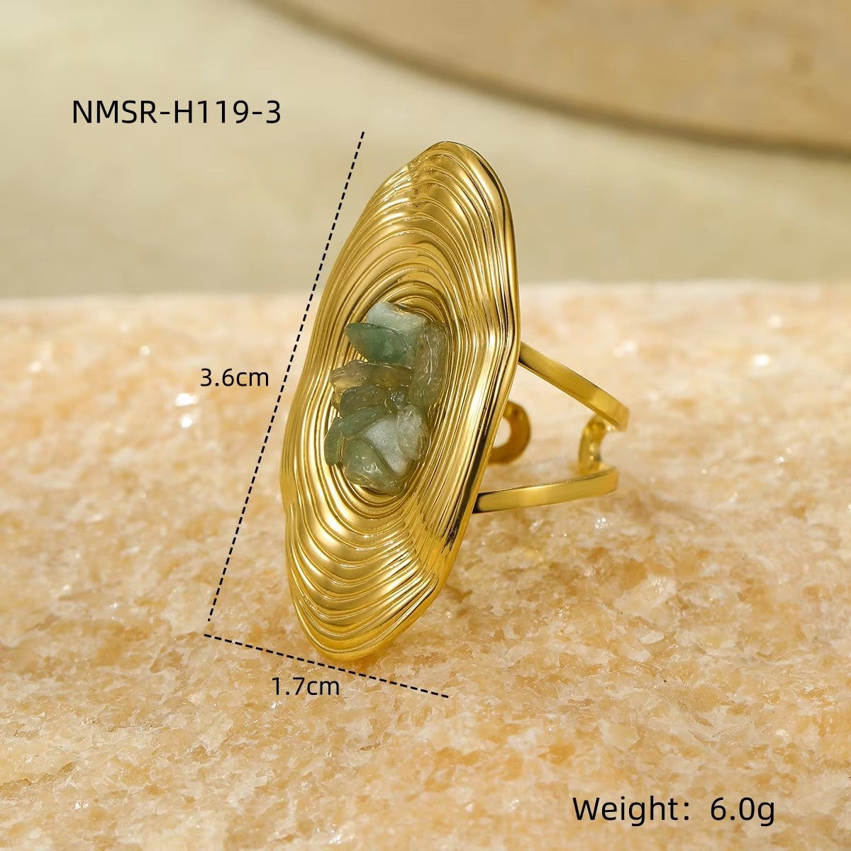 Anillo minimalista de acero inoxidable con forma ovalada e incrustaciones de piedra natural para mujer, joyería de lujo