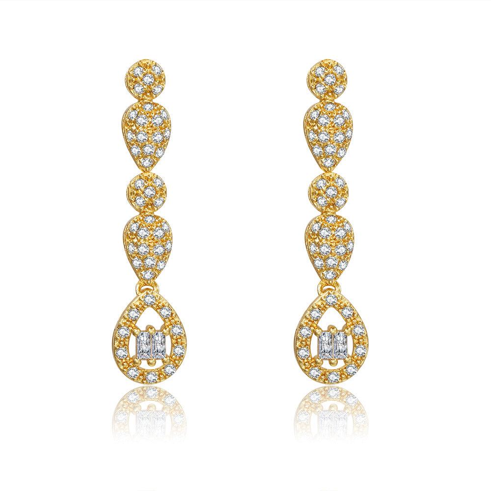 Vintage Gold Plated Brass Teardrop Floral Earrings with Cubic Zirconia