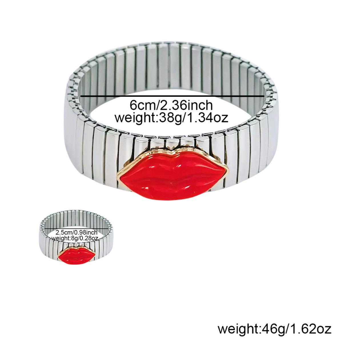 Vintage Elegant Plated Stainless Steel Lip Bracelet Ring Set for Women