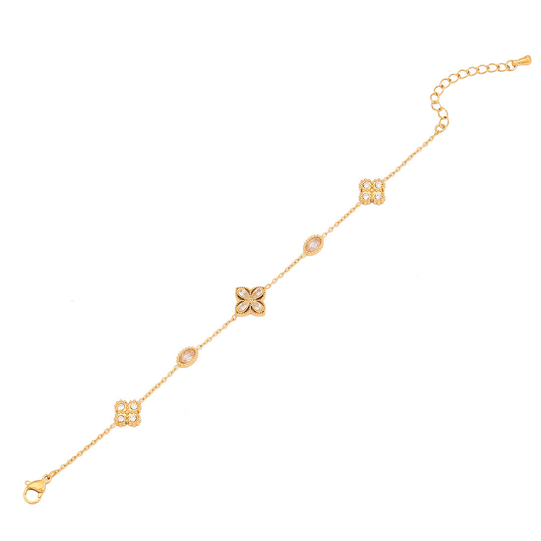 Natural Floral Pearl-Look Double-Layer Bracelet in Stainless Steel with Rhinestone Accents for Women