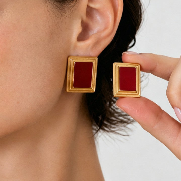 Vintage Geometric Square Stainless Steel Earrings PVD Plated