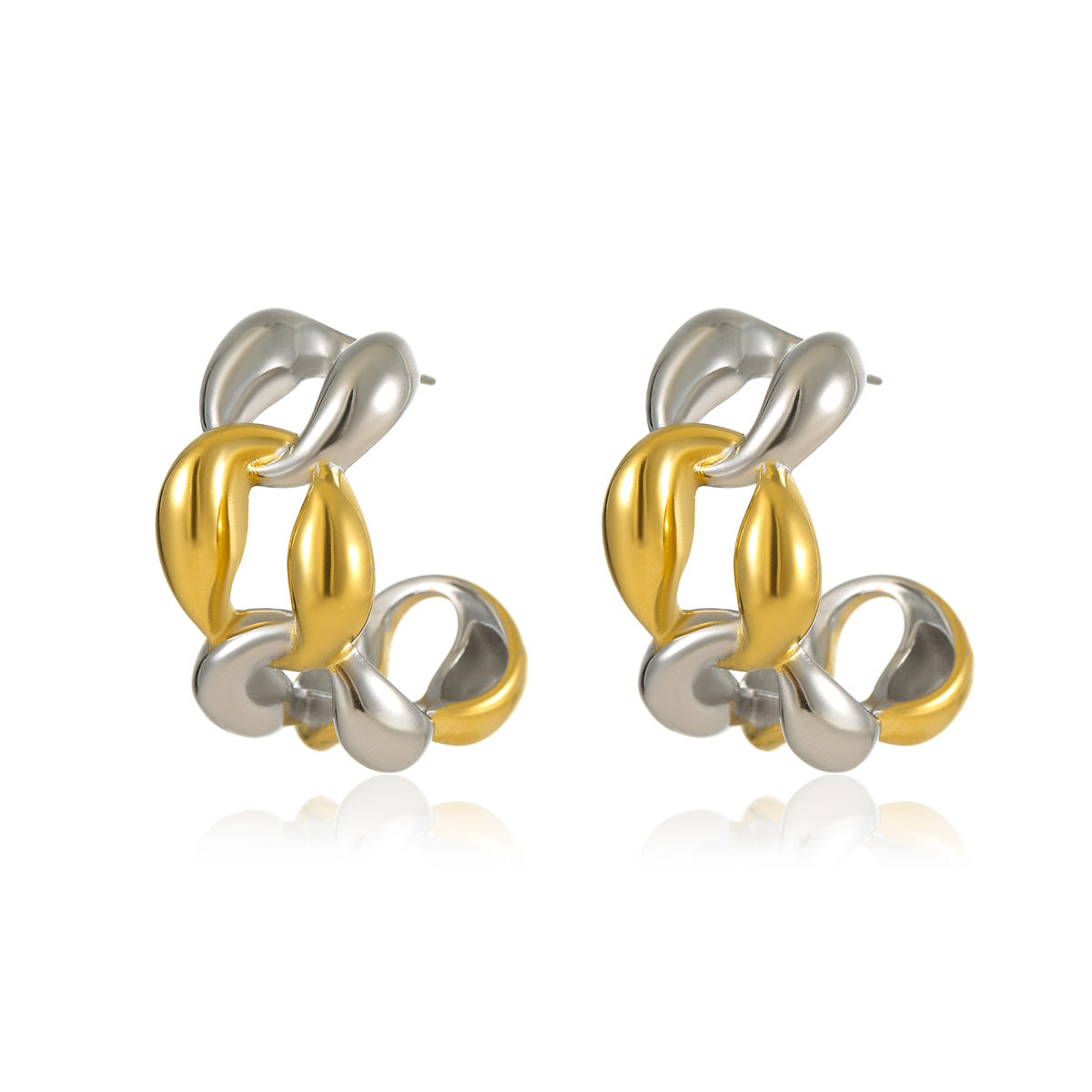 Aretes de aro retorcidos en forma de C de acero inoxidable vintage con baño de oro de 18 quilates para mujer