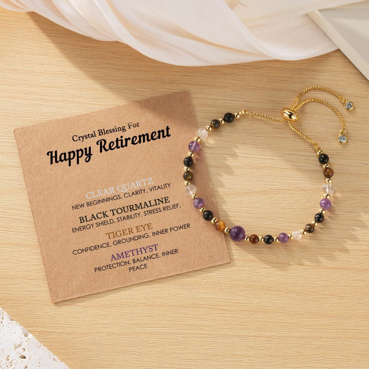 Geometric Round Natural Gemstone Adjustable Bracelet for Women