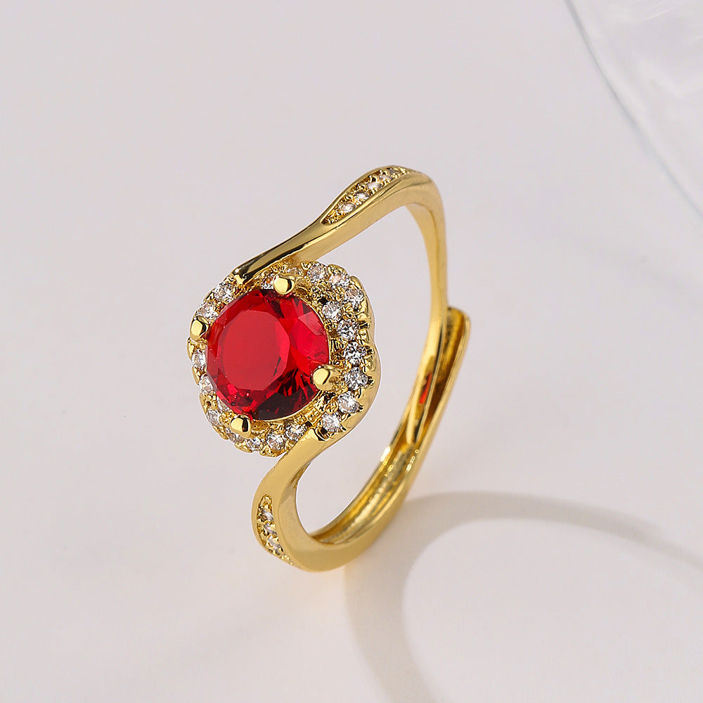 Minimalist Geometric Open Ring for Women Made of Brass with 18K Gold Plating and Zircon Inlay
