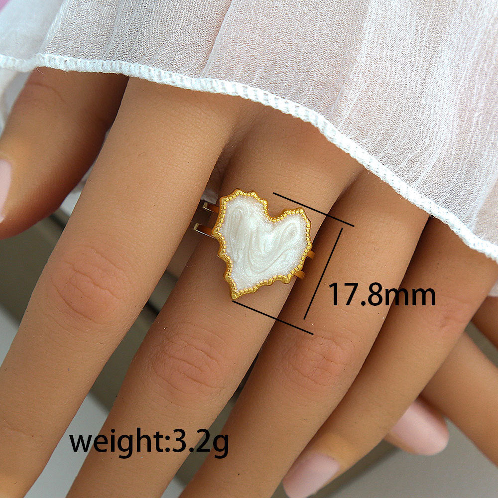 Anello vintage geometrico rotondo in acciaio al titanio con intarsio in smalto e placcatura in oro per donna