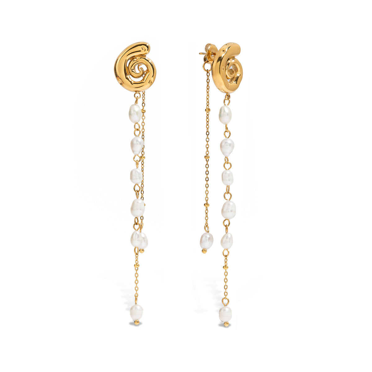 Elegant Geometric Stainless Steel Plated Pearl Tassel Earrings for Women
