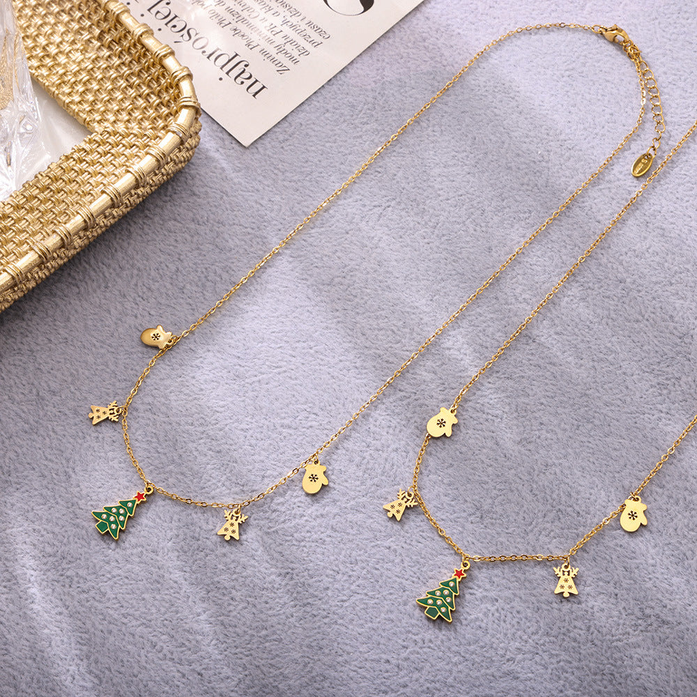 Collana con Ciondolo a Ruota Panoramica Geometrica di Lusso in Acciaio Inossidabile con Finitura Smaltata Verde e Dettagli in Zircone su Catena Standard da Donna