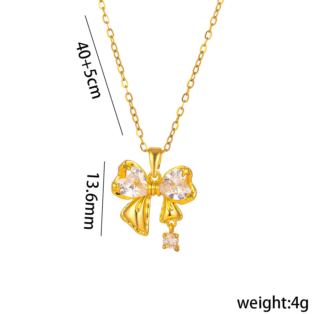 Minimalist Butterfly Pendant Necklace in Titanium Steel with Rhinestone Inlay on O-Chain for Women
