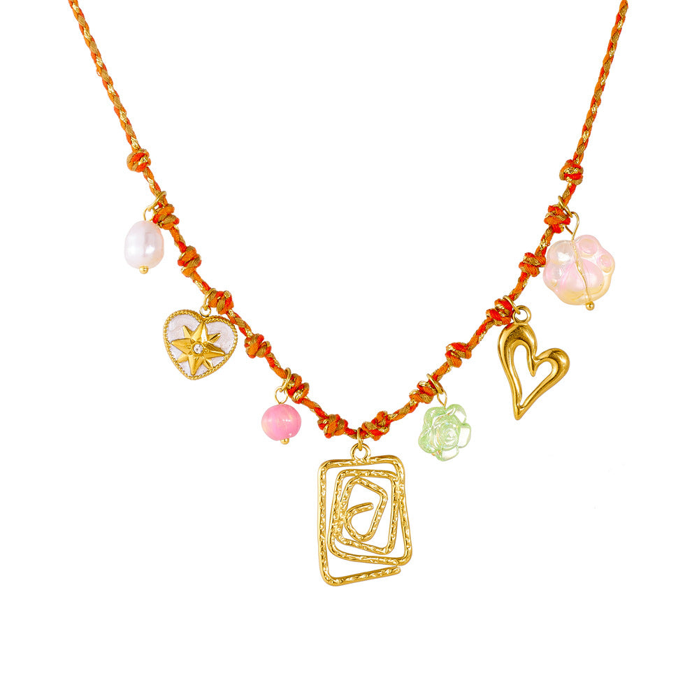 Square Heart Floral Plated Stainless Steel Pendant Charm Bar for DIY Necklace Women