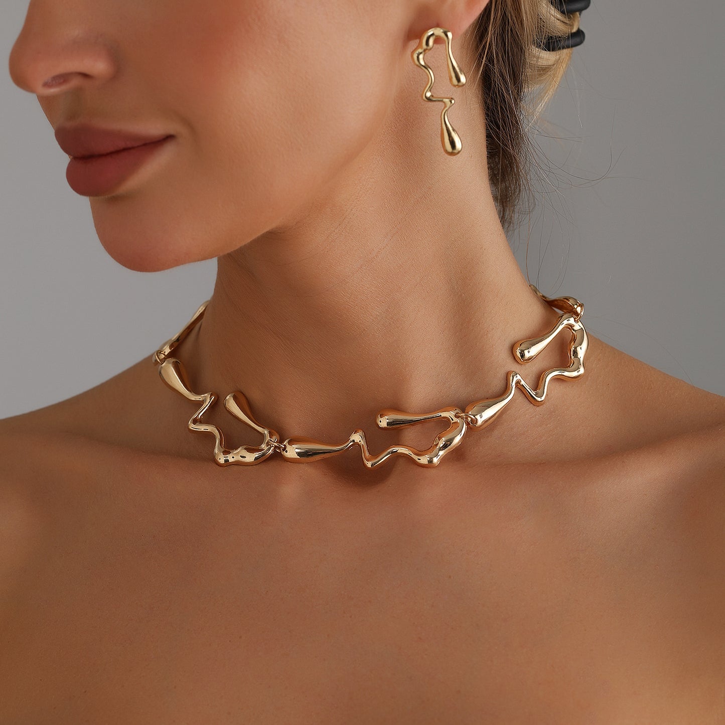 Vintage Elegant Geometric Alloy Plated Irregular Necklace Set for Women