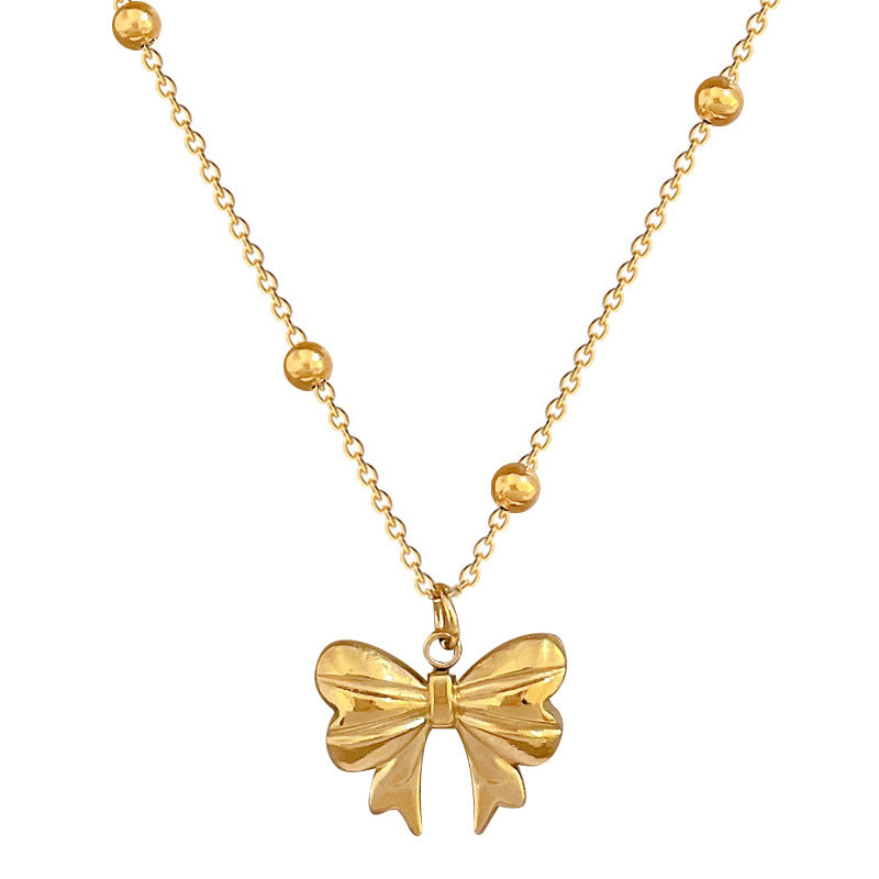 Collar de cadena de cuentas de mariposa, de acero de titanio chapado, con colgante geométrico floral, para mujer