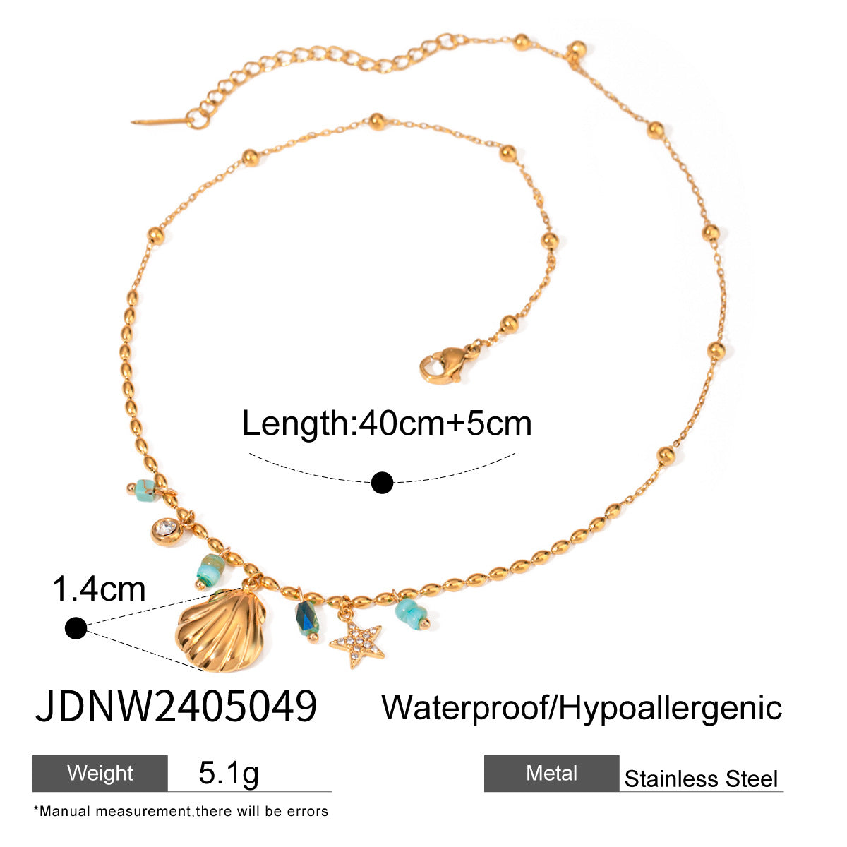 Elegante collana pendente in acciaio al titanio a forma di conchiglia con finitura placcata per donna, design geometrico, catena minimalista per clavicola