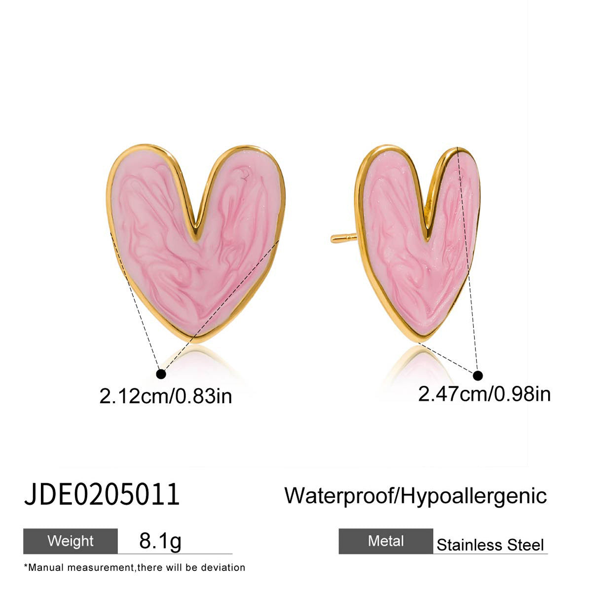 Elegant Heart Stainless Steel Stud Earrings PVD Plated for Women
