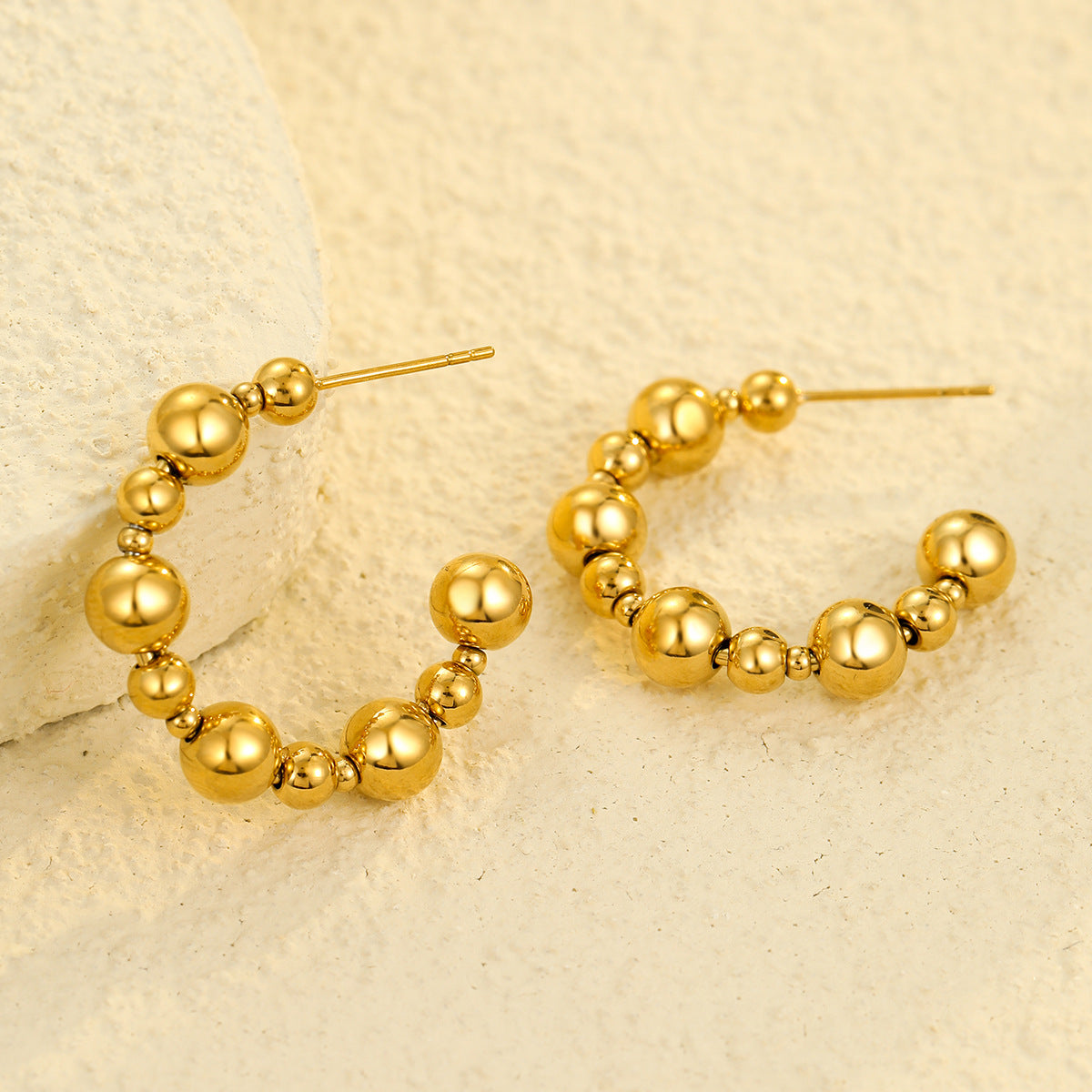 Minimalist Stainless Steel C-Shaped Stud Earrings with Polished Finish for Women