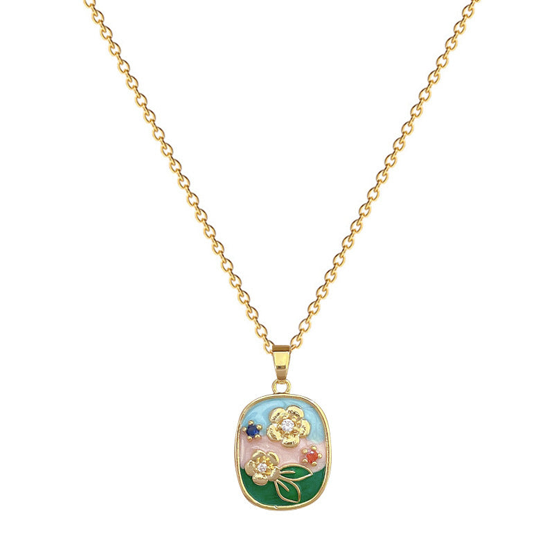 Sweet Geometric Moon Titanium Steel Necklace with Brass Pendant