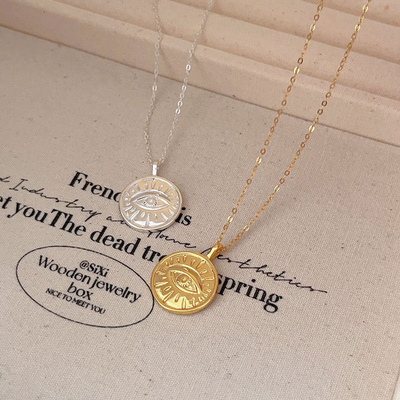 Minimalist 925 Sterling Silver Round Eye Pendant Ball Chain Necklace