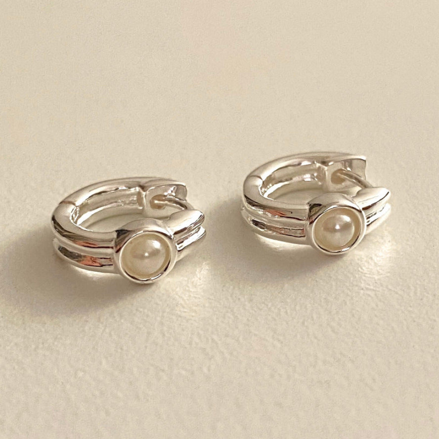 Minimalist Sweet 925 Sterling Silver Geometric Letter Pearl Stud Earrings Gold Plated