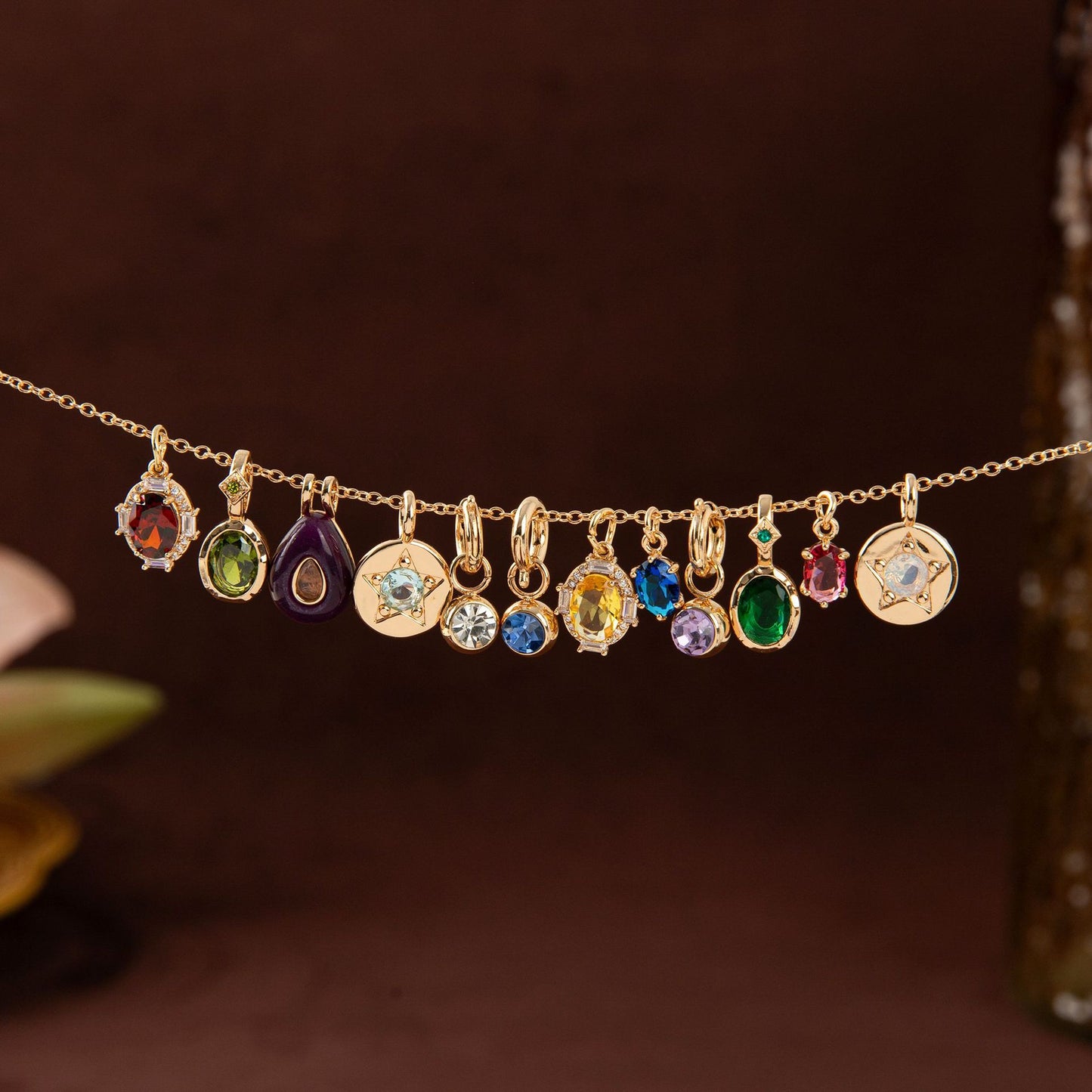 Vintage Geometric Stainless Steel 18K Gold PVD Plated DIY Charm Bar Necklace with 12 Birthstones