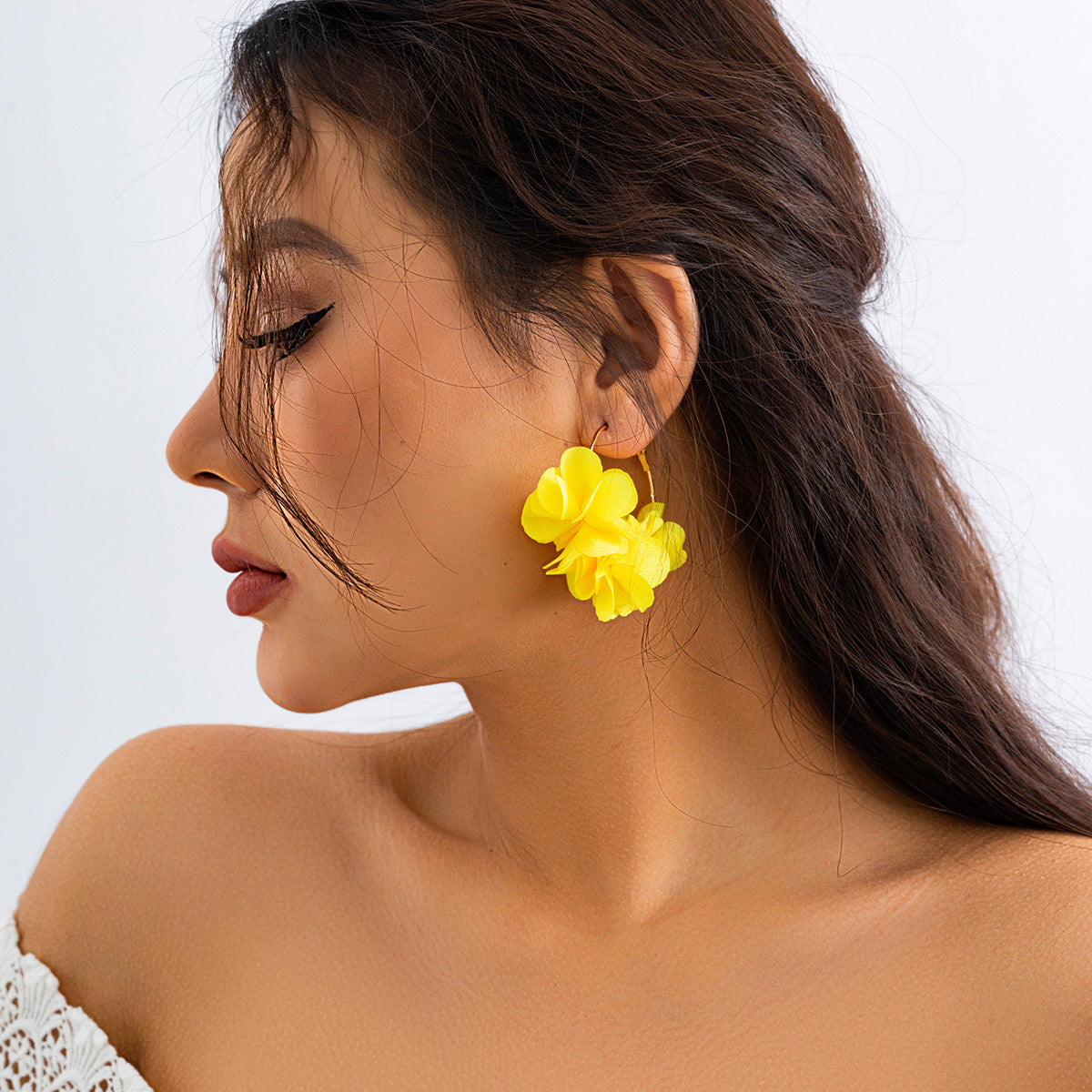 Bohemian Sweet Floral Plated Alloy Earrings with Colorful Tassel Fabric Rose Design for Women