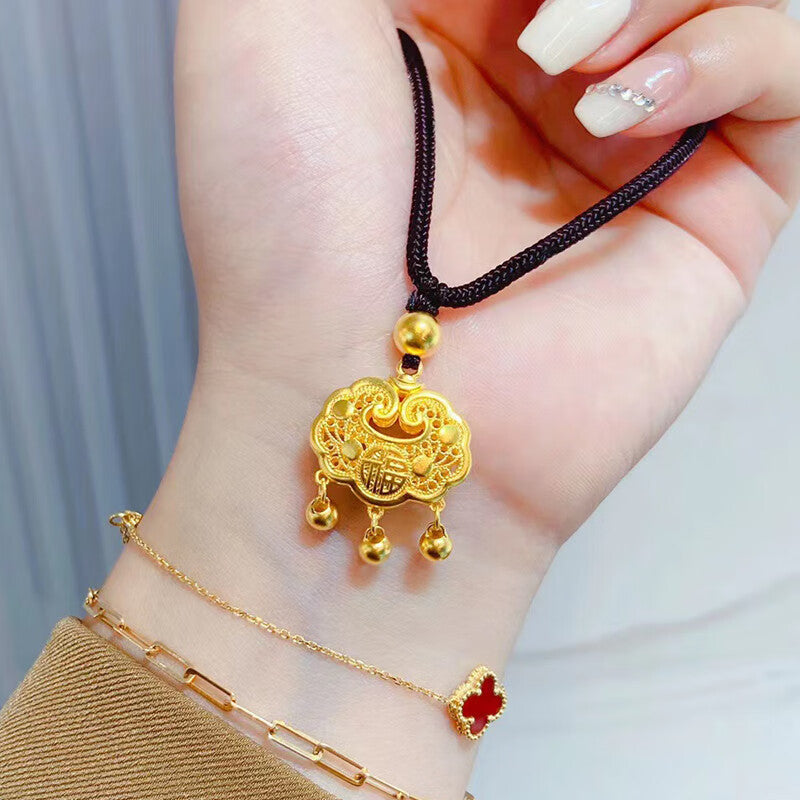 Collana con ciondolo a forma di lucchetto della longevità in ottone placcato oro con design originale a forma di animale irregolare, per uomo e donna