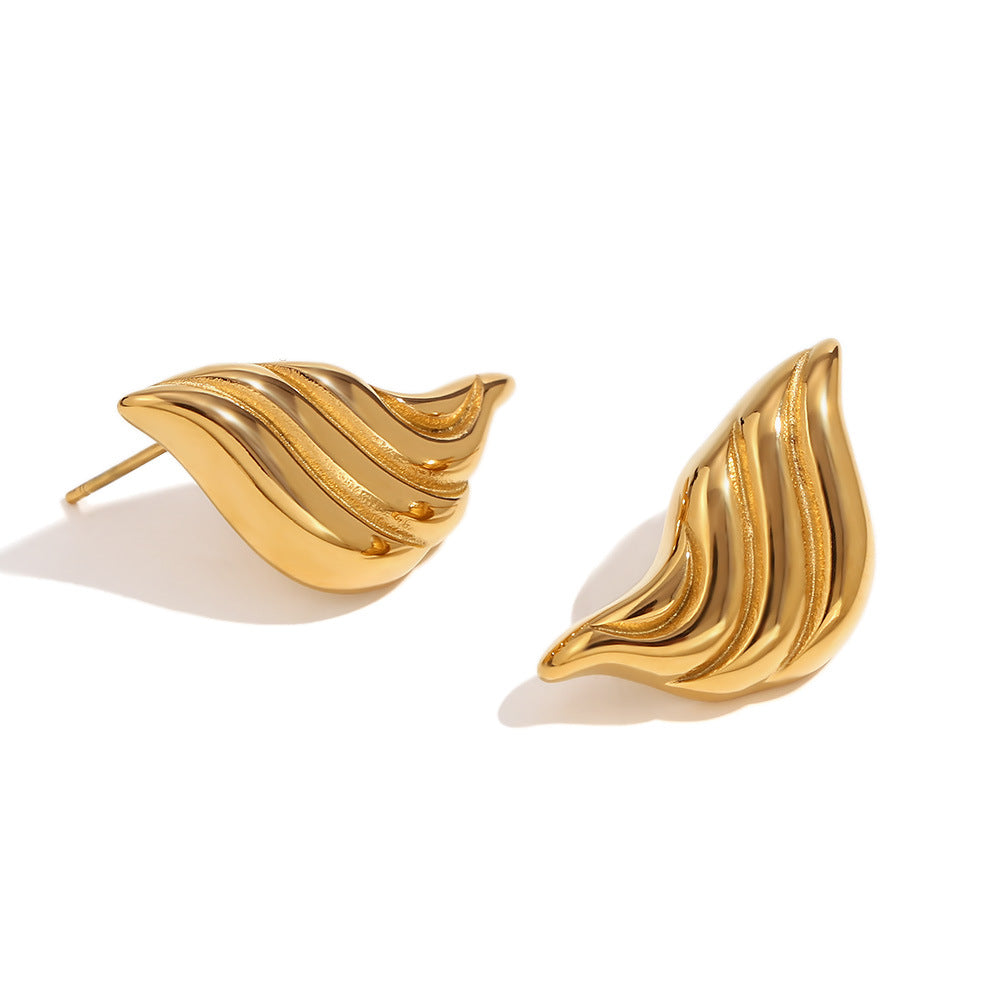 Vintage Minimalist Geometric Stainless Steel 18K Gold Plated Liquid Droplet Stud Earrings for Women