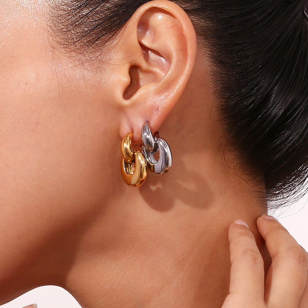 Minimalist Geometric U-Shaped Stainless Steel Earrings with 18K Gold Plating for Women