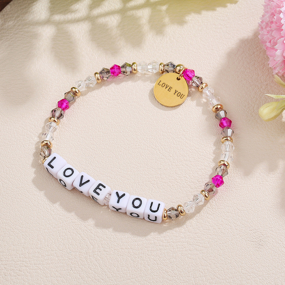 Sweet Acrylic Letter Charm Bar Bracelet for Women DIY Name Beaded Hand Jewelry