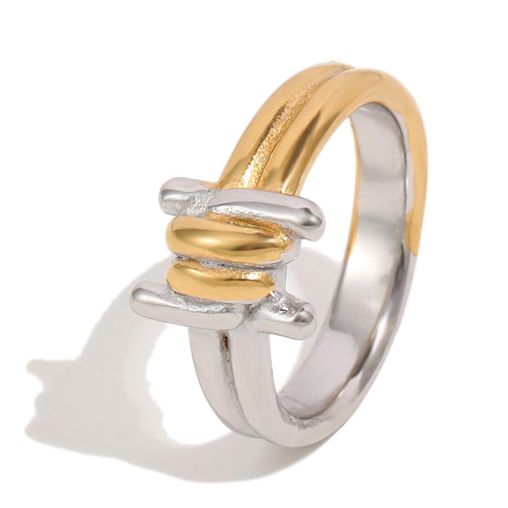 Minimalist Geometric 18K Gold Plated Stainless Steel Bread Joint Line Ring for Women