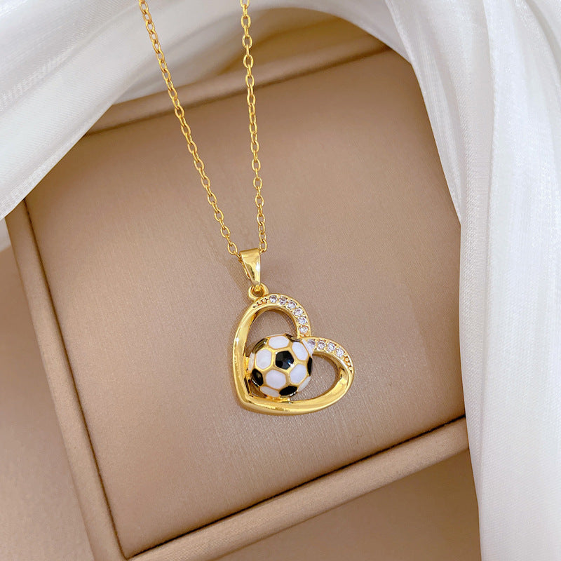 Sweet Luxury Heart Drip Oil Rhinestone Pendant Necklace Titanium Steel Cable Chain