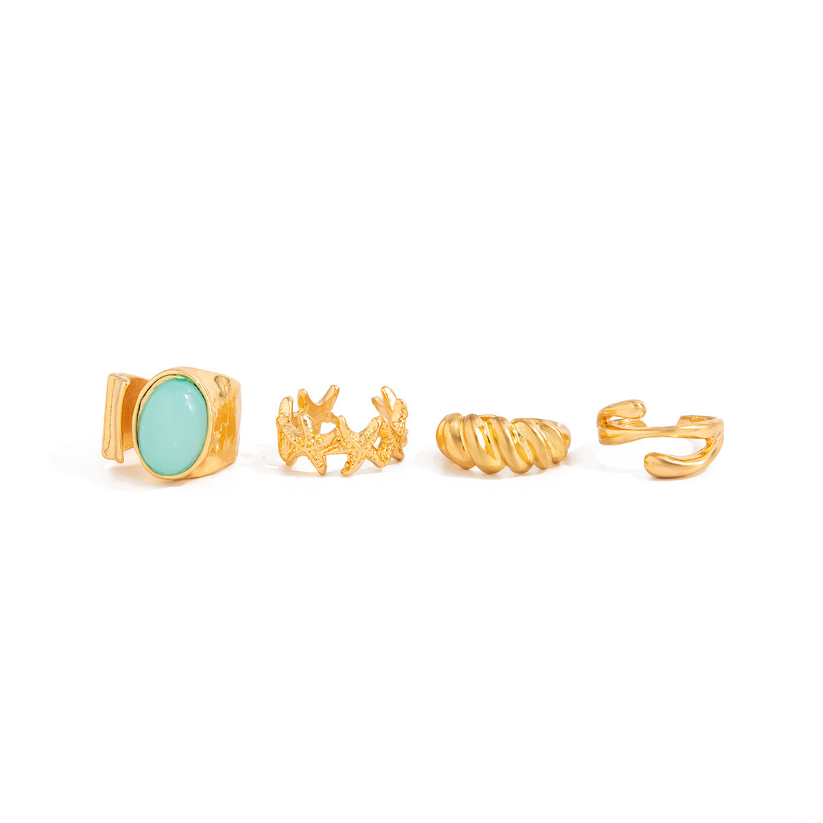 Bohemian Alloy Star Shape Gemstone Inlay Open Toe Ring Set for Women